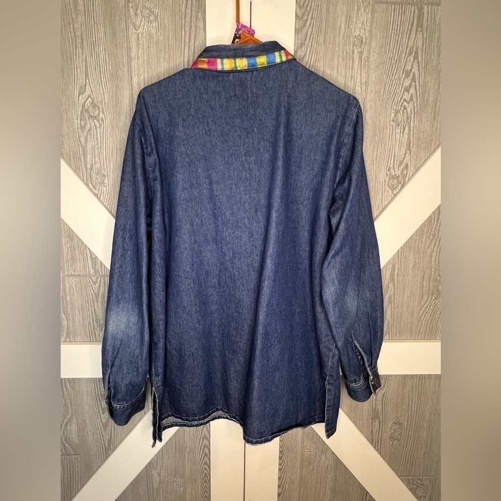 270. Saint Germain Womens Denim Shirt Denim Blue Embellished Vintage Large - Picture 7 of 8